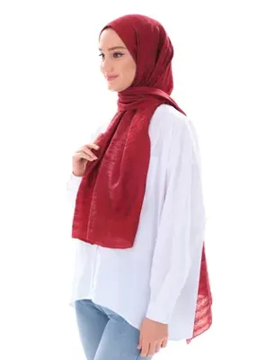 19v69 ITALIA Baklava Desen Jakar Elegante Seri Viscon Şal Askısı ile Birlikte 75x200 Kırmızı-Red