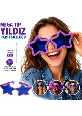 MEGA Tip Yıldız Parti Gözlüğü Mor Renk