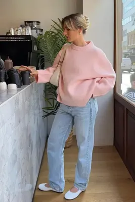 K-ODEA BUTİK Kadın Pembe Oversize Triko Kazak — Yumuşak Dokulu Bisiklet Yaka