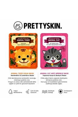 PRETTYSKIN Animal Tiger Aqua Mask & Animal Cat Anti-Wrinkle Mask 6'lı Set 25g