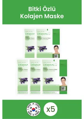 Dermal Yatıştırıcı & Nemlendirici Bitki Özlü Kolajen Maske 23GR. %100 Pamuk 5 Adet