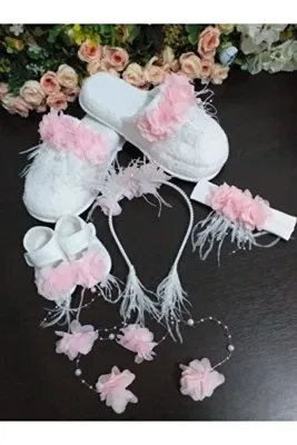 SÜSLÜTASARIM Lohusa Terlik Ve Taç Bebek Patik Ve Bandana Seti – Lohusa Seti – Lohusa Seti – Lohusa Seti