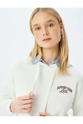 Koton Şardonlu Arkası Baskılı Kapüşonlu Uzun Kollu Sweatshirt