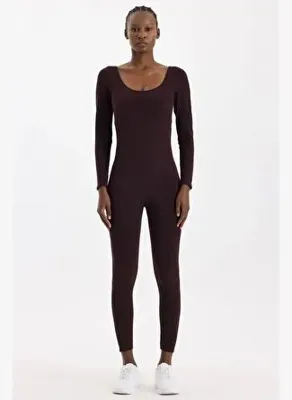 COMEUP Sırtı Açık Uzun Spor Tulum Burgundy