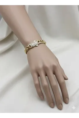XUPING JEWELRY Zirkon Taş Detaylı Gurmet Gold Çelik Bileklik (14K GOLD/17 2CM)