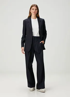 Golden Goose Relaxed Fit Lacivert Çizgili Yün Pantolon