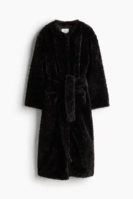 H&M Kuşaklı Kabarık Tüylü Kaban