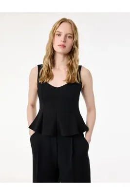 Koton V Yaka Kolsuz Slim Fit Krep Peplum Bluz