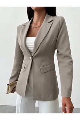Genel Markalar Kadın Giyim Tek Düğme Detaylı Astarlı Blazer Ceket