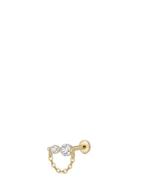 AJA Twin Chain Çift Sallantılı Zincir Detaylı Lab Grown Diamond Taşlı Sarı Altın Kadın Piercing