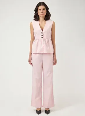 Yas Pembe Kadın Pamuklu Pantolon YASTRIMA HW LINEN BLEND PANT
