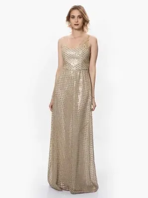 Roman Gold İşlemeli Uzun Elbise Gold Y1811233_076