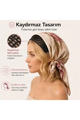 OUS Fular Eşarp Kaydırmaz Aparat Siyah Esnek Bone Sabitleyici Saç Bandı Günlük Kullanım