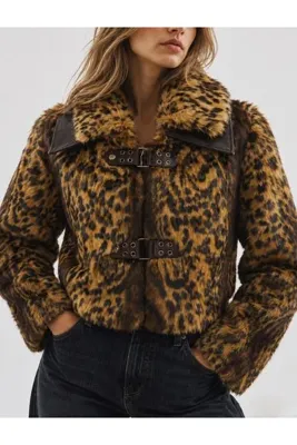 Maison ILYRA Verone Fur Leopar Desenli Çıkarılabilir Kürk Yakalı Kadın Mont