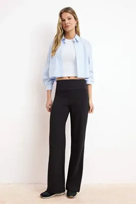 TRENDYOLMİLLA Siyah Ince Ekstra Yüksek Bel Wide Leg/Geniş Kesim Pantolon TWOAW25PL00026