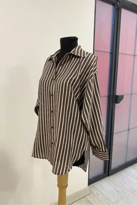 PERA MODA Oversize Çizgili Modal Gömlek