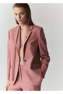 MANGO Woman Düz kesim cepli blazer ceket