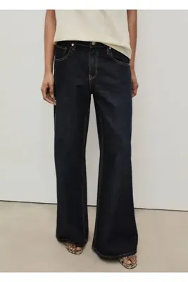 MANGO Woman Düşük bel rinse wash wide leg jean