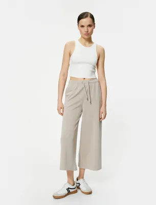 Koton Culotte Pantolon Beli Bağcıklı Crop Bol Paça Cepli Modal Karışımlı