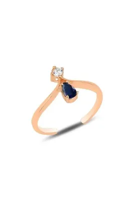 Söğütlü Silver Gümüş Rose Safir Taşlı Taç Modeli Ayarlamalı Damla Yüzük Sgtl12181lacıvert