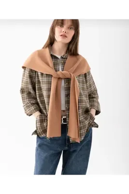 H&D COLLECTİON Kare Parçalı Triko Örme Omuz Atkısı Patchwork Atkı Spor Unisex Boho Şal Atkı