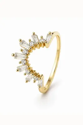 KAIROS JEWELRY 14 Ayar Altın Taç Form Baget Taşlı Yüzük