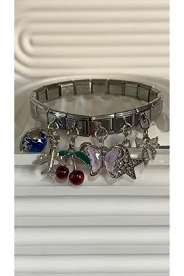 bijoux uniques dünyauçak&kiraz&kelebek&yıldız&kurdele kombin charmlı italyan bileklik