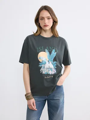 LCW Vision Baskılı Oversize %100 Pamuklu Kadın Tişört