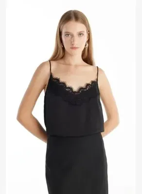 Ted Baker SİYAH DANTELLİ İP ASKILI BLUZ