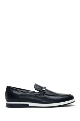 Derimod Erkek Lacivert Deri Örgü Detaylı Casual Loafer