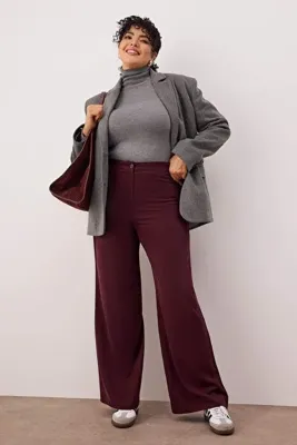 Trendyol Curve Premium Bordo Wide Leg Büyük Beden Pantolon TBBAW26AR00024