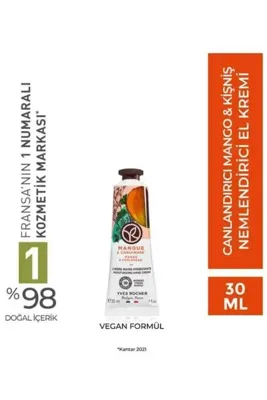 Yves Rocher Mango ve Kişniş Özlü Canlandırıcı Vegan El Kremi Nemlendirici Bakım 30 ml