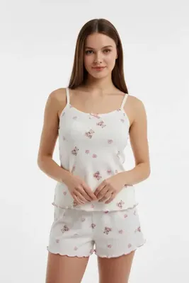 girlstop Kadın Kaşkorse Bebe Overlok İnce Askılı Şort Pijama Takımı
