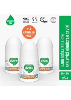 Siveno %100 Doğal Roll On Hindistan Cevizli Deodorant Ter Kokusu Önleyici Bitkisel Lekesiz Vegan 50 ml X3 Adet