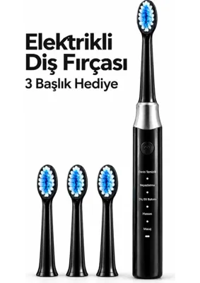 Etorva Store Siyah Elektrikli Diş Fırçası 3 Yedek Başlık Hediyeli