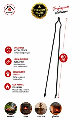 sobapark Demir Maşa Ateş Maşası Köz Maşası Odun Kömür Kestane Mangal Maşası 60 cm KALIN DEMİR MAŞA