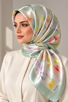 ŞALSERA Twill ipek Eşarp, Bahar desenli bu eşarp ile stilinizi tamamlayın.