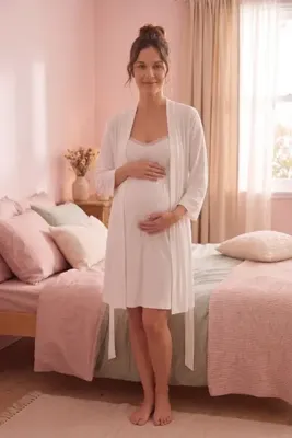 Miss Dünya Lissa Laviana Dantel Detaylı Sabahlıklı Hamile ve Lohusa Askılı Gecelik Takımı