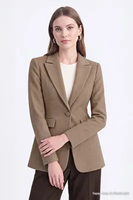 Zühre Kapaklı Cepli Tek Düğmeli Süet Blazer Vizon Ceket 0070
