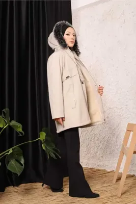 Vibeys Collection Açık Bej Içi Kürklü Ve Su Geçirmez Kadın Kışlık Mont & Kaban