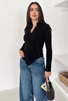 Noa&Noa Kadın Asimetrik Düğme Detaylı Bluz – Diagonal Soft