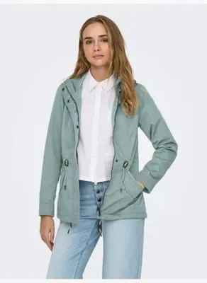 ONLY Kadın Kapüşonlu Canvas Parka Mavi Ceket - 15319876