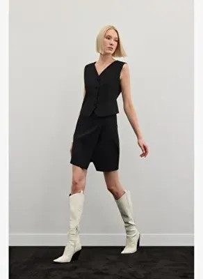 Sateen Şort Etek - Siyah