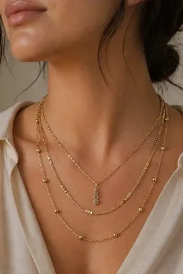 Modex Altın Sarısı Minimal Zirkon Taşlı Çoklu Tasarım Kolye