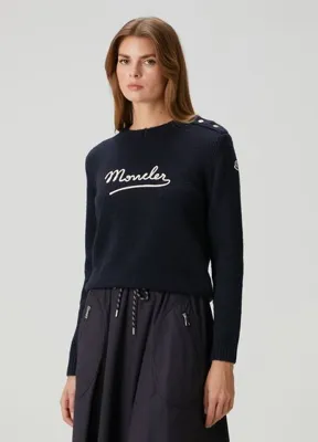 Moncler Lacivert Logo Nakışlı Triko