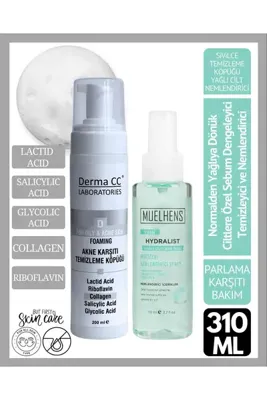 Derma CC LABORATORIES Akne Karşıtı Bakım Köpüğü 200m + MUELHENS Hydralist Işıltılı Nemlendirici 110m