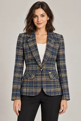 Sasin Ekose Desenli Tek Düğmeli Klasik Yaka Blazer Ceket
