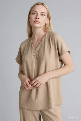 Defacto Regular Fit Kırışık Dokulu Tişört