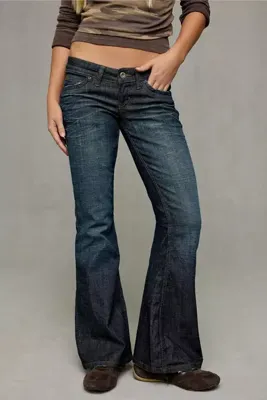 Messy Girls Düşük Bel Skinny İspanyol Paça Jean Kadın Y2K Flare Denim Pantolon