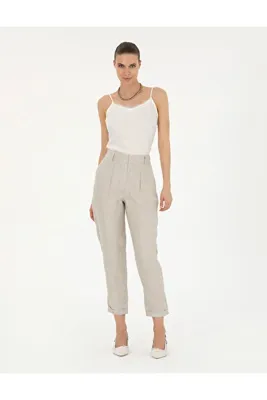 Pierre Cardin Bej Keten Karışımlı Carrot Fit Pantolon 50285479-VR011